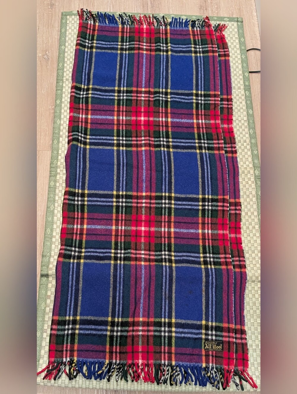 Vintage 100% Wool Plaid Multicolor Blanket 50 x 60" Made in England